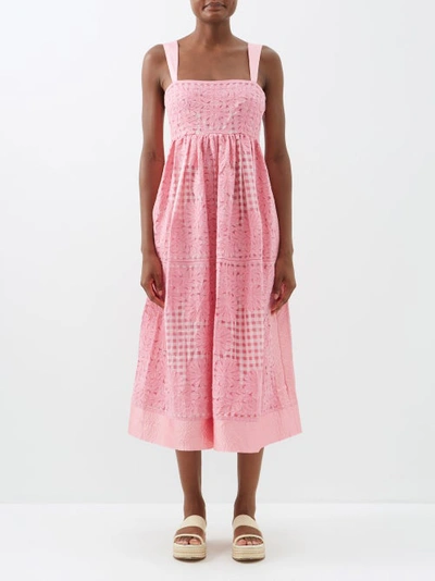 Ulla Johnson Ardelle Embroidered Cotton-blend Midi Dress In Azalea
