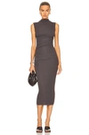 ENZA COSTA SILK KNIT SLEEVELESS TWIST MIDI DRESS