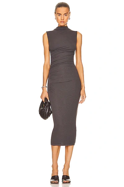 Enza Costa Silk Knit Sleeveless Twist Midi Dress In Dark Pewter