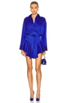 Attico Tartan Candice Pleated Satin Mini Shirt Dress In Blue Polyester In Blue
