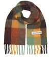 Acne Studios Women Multicolor Scarf With Check Motif And Logo Patch In Alpaca And Wool Blend Woman In Chestnut Brown  Yellow  & Green