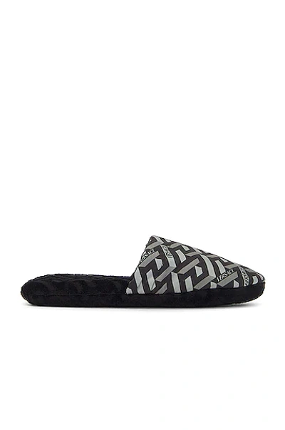 Versace Greca Signature House Slippers In Black