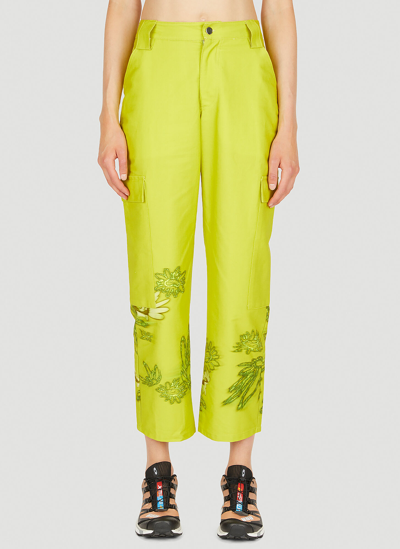 Collina Strada Chason Floral Cargo Trousers In Lime Green