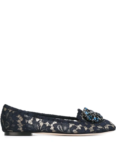 Dolce & Gabbana Slipper In Taormina Lace With Crystals In Black