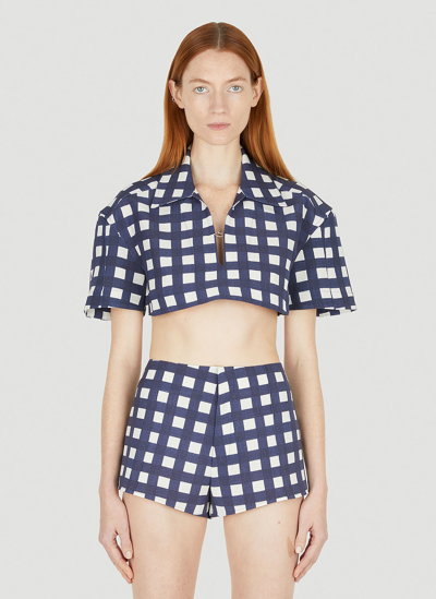 Jacquemus Bebi Cropped Checked Canvas Top In Blue,white