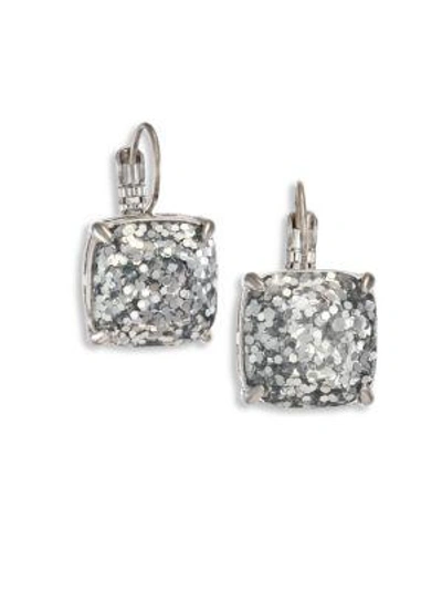 Kate Spade Small Square Glitter Leverback Earrings In Silver