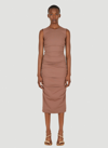 Dolce & Gabbana Ruched Sleeveless Jersey Midi Dress In Brown