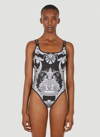 Versace One Piece Swimsuit With Double Face Print In Black
