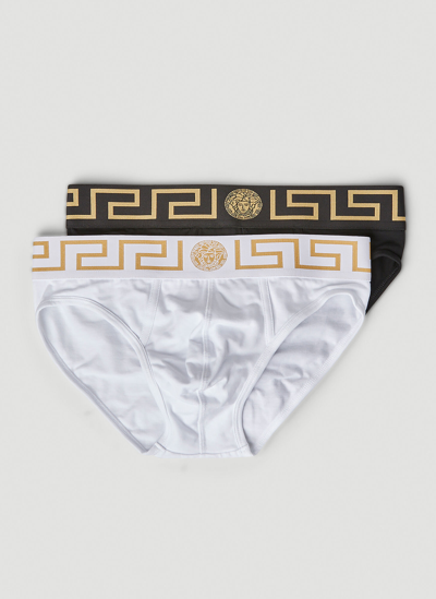 Versace Pack Of Two Greca Border Briefs In Black And White
