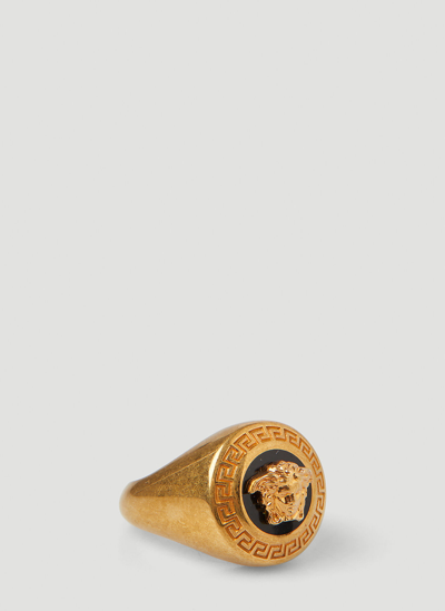 Versace Gold & Black Enamel Medusa Coin Ring