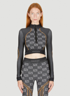 Gucci Gg-monogram Long-sleeved Jersey Crop Top In Black