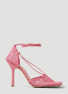 Bottega Veneta Women's Stretch Mesh Ankle Tie High Heel Sandals In Pink