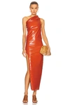 Rick Owens Athena One-shoulder Coated-denim Gown In Orange