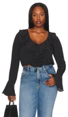 More To Come Denise Ruffle Tie Top In Black