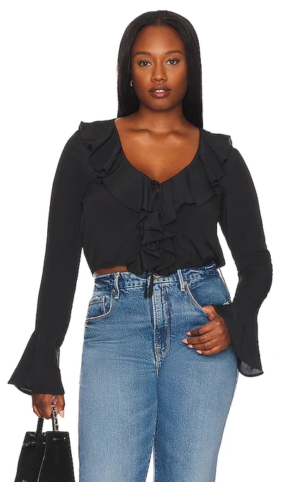 More To Come Denise Ruffle Tie Top In Black