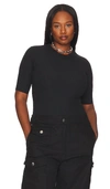 Spanx Suit Yourself Ribbed Crew Neck Short Sleeve Smoother Bodysuit In Very Black