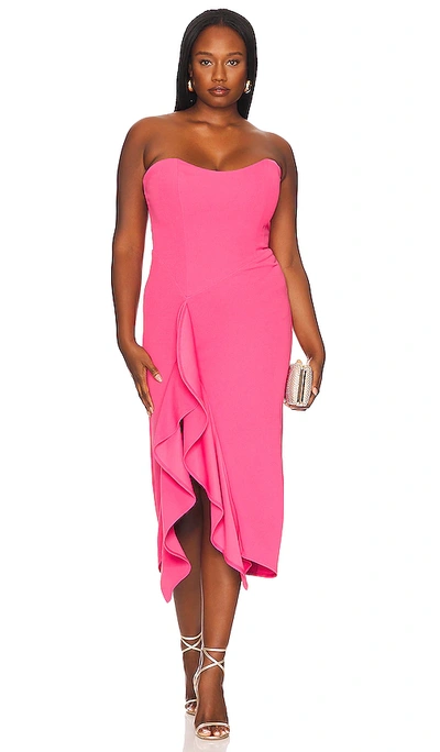 Katie May Strapless Crepe Midi-dress In Pink Punch