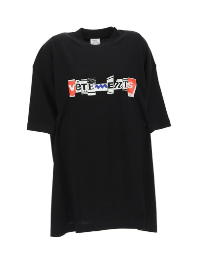 Vetements Mixed Logo Cotton T-shirt In Black