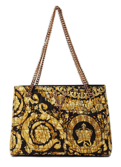 Versace Virtus Barocco-print Quilted Silk Twill Tote In Neutral