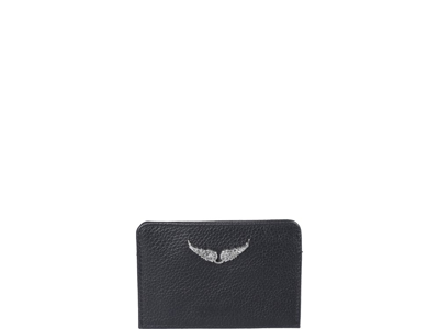 Zadig & Voltaire Wing-charm Leather Cardholder In Black