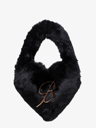 Blumarine Faux Fur Heart Handbag In Black