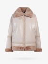 Stand Studio Raina Faux Leather Jacket With Eco Fur Trims In Beige