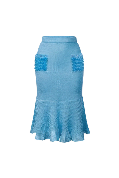 Andreeva Baby Blue Knit Skirt With Handmade Details