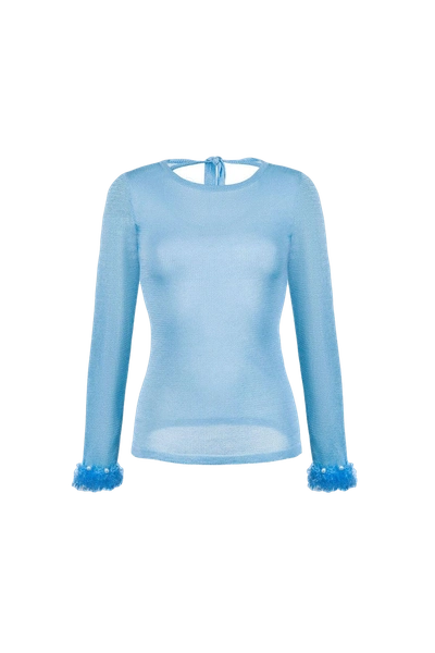 ANDREEVA BABY BLUE KNIT TOP WITH HANDMADE KNIT DETAILS
