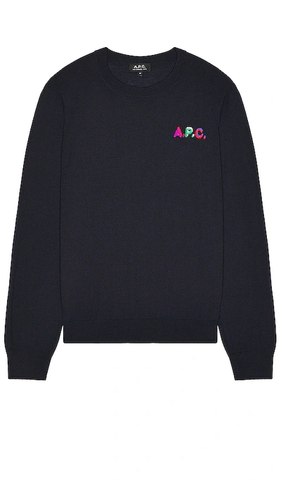 Apc Brian Embroidered Wool Blend Crewneck Sweater In Blue