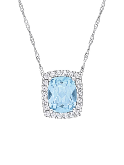Sonatina Women's 14k White Gold, Sky Blue Topaz & Diamond Pendant Necklace