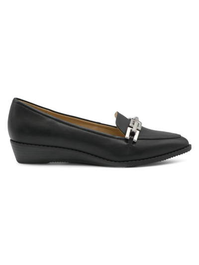 Adrienne Vittadini Women's Carolyn Detailed Slip-on Moc Wedge Loafers Women's Shoes In Black