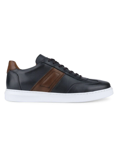 Vellapais Men's Leather Low Top Sneakers In Dark Grey