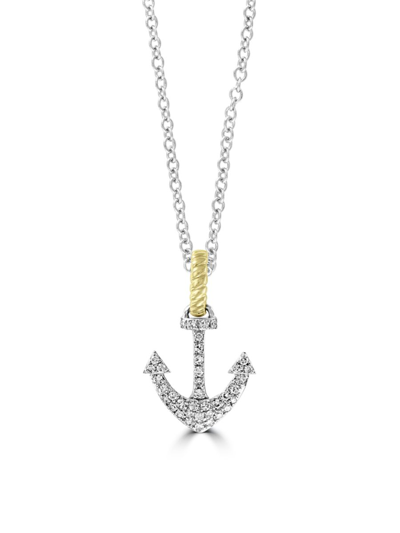 Effy Women's 14k White & Yellow Gold Diamond Anchor Pendant Necklace