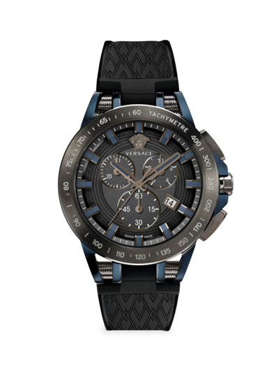 Versace Men's Swiss Chronograph Sport Tech Black Silicone Strap Watch 45mm In Gunmetal