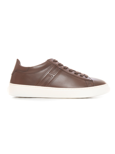 Hogan H365 Leather Sneakers With Laces Brownish  Man