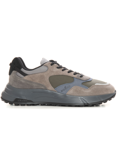 Hogan Hyperlight Sneakers In Canvas And Leather Grigio-verde  Man