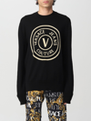 Versace Jeans Couture Round Emblem Wool Sweater In Black