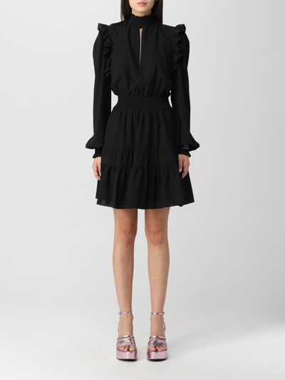 Versace Jeans Couture Ruched Long-sleeve Mini Dress In Black