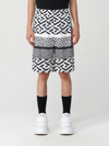 Versace La Greca Monogram Print Cotton Blend Shorts In Black