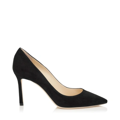 JIMMY CHOO ROMY 85 Black Suede Pointy Toe Pumps,ROMY85SUE