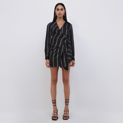 Jonathan Simkhai Bondi Pajama Stripe Mini Dress In Black Multi Stripe