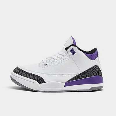 Nike Little Kids' Air Jordan Retro 3 Casual Shoes In White/black/dark Iris/cement Grey
