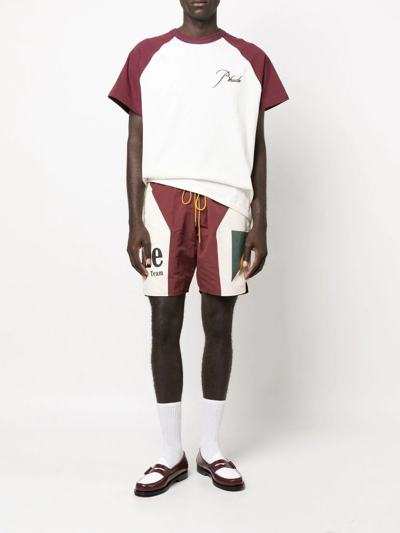 Rhude Brand-print Relaxed-fit Cotton-blend Shorts In Neutrals
