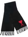 Ami Alexandre Mattiussi Ami De Caur-logo Fringed Wool Scarf In Black