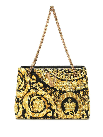 Versace Virtus Barocco-print Quilted Silk Twill Tote In Neutral