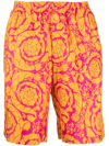 Versace Barocco Silhouette-print Silk Shorts In Orange
