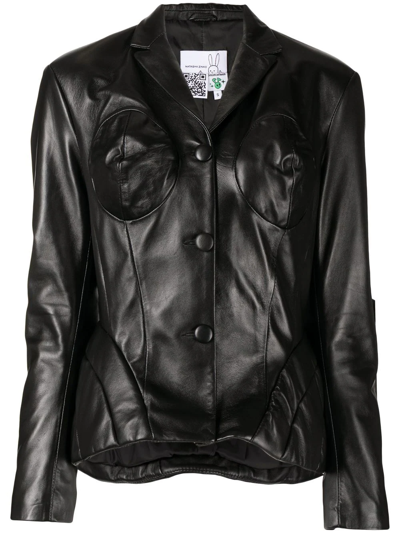 Natasha Zinko Padded Cone-bust Leather Jacket In Black