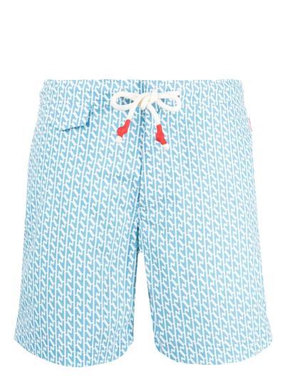 Orlebar Brown Geometric-pattern Long Swim Shorts In Blue