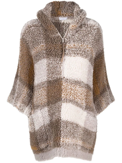 Brunello Cucinelli Check-pattern Cashmere Poncho In Csj87 Grey Brown