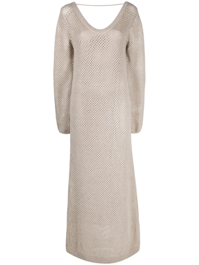 Brunello Cucinelli Open-knit Maxi Dress In Nude